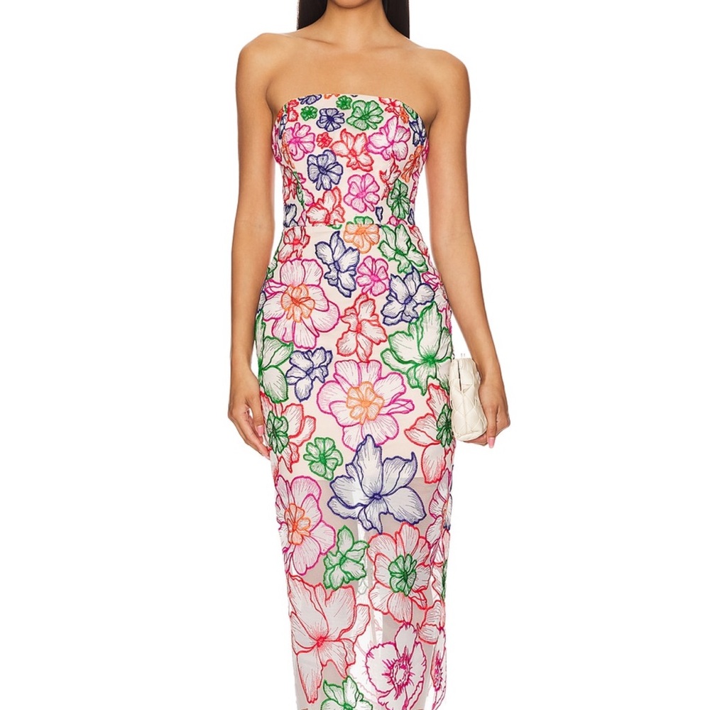 Milly Strapless Dress with Colorful Floral Design